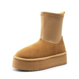 DREAM PAIRS FuzzyChic Sock-Top Platform Mid-calf Snow Boots